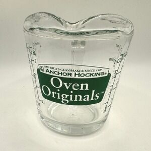 Anchor Hocking Oven Originals 1 Cup 8oz Glass Measuring Cup Green Graphics USA
